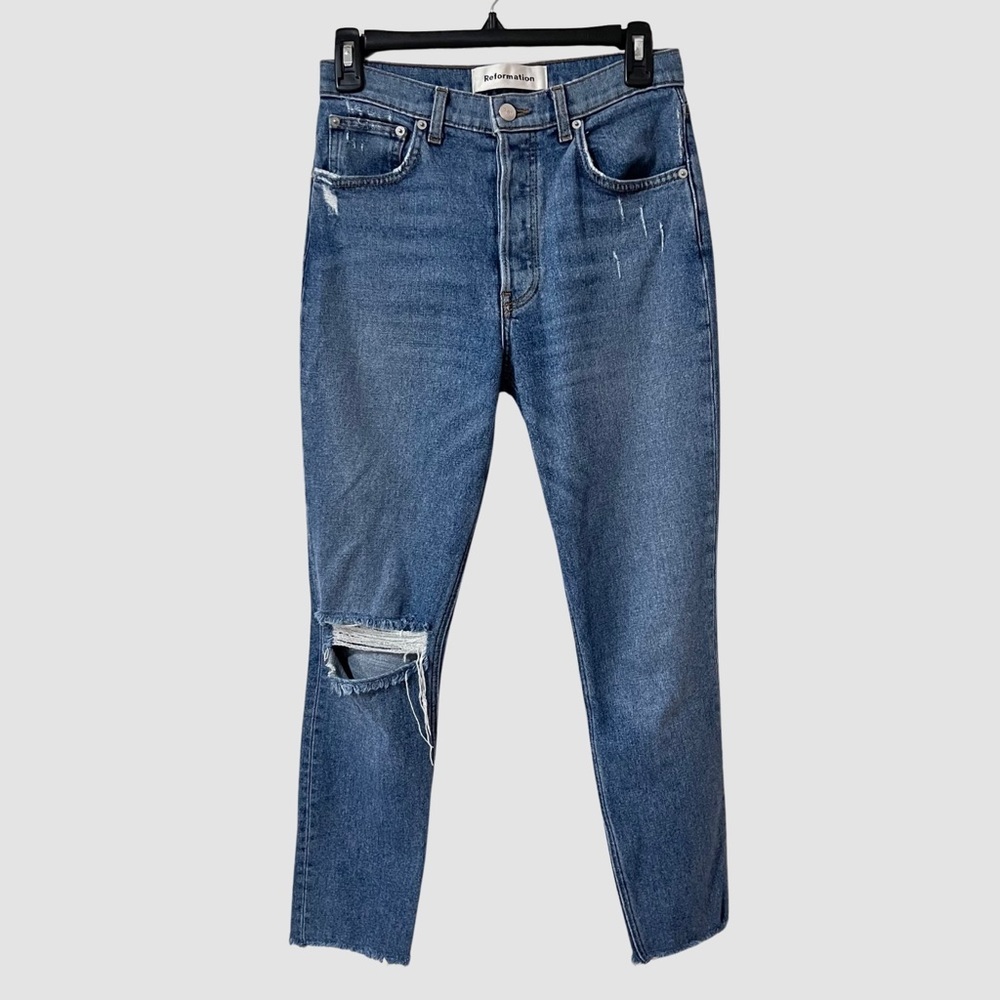 Reformation Skinny Ripped Raw Hem Denim Jeans US 26 ($168)